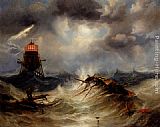 James Wilson Carmichael The Irwin Lighthouse, Storm Raging painting